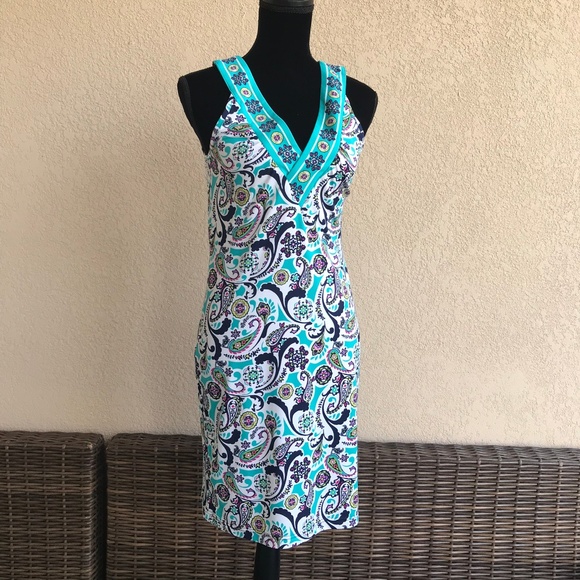 Tracy Negoshian Dresses & Skirts - Tracy Negoshian Teal White Print Tank Dress Bright
